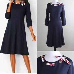 Talbots Ponte Dress Scarf Neck Nautical Navy SZ 2P